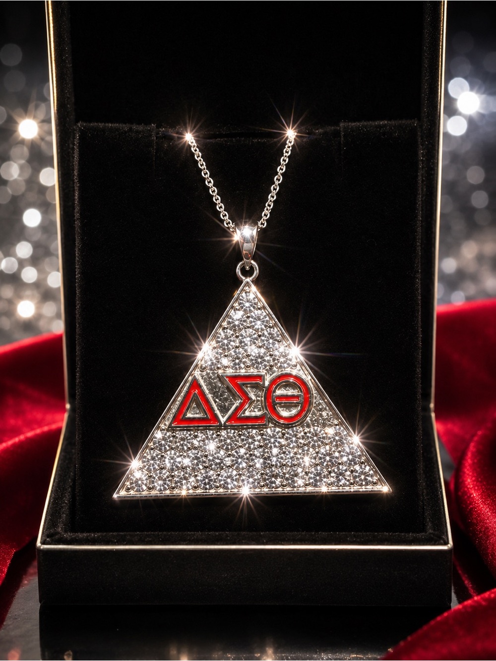 Delta Sigma Theta S925 AZO DST Pyramid Gemstone Pendant Necklace